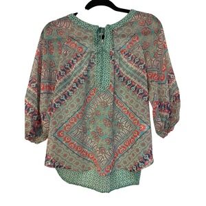 Fig and Flower Mixed Paisley Lace Back Blouse Turquoise Coral PM